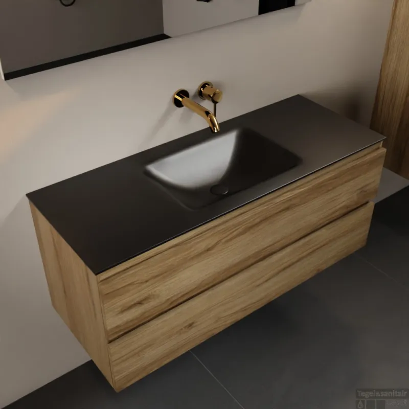 Aanbieding MONDIAZ AIVY 120cm badmeubel Chai, wastafel Urban solid surface midden zonder kraangat (AI-351621URBAN-NO - AI-M120CHMI)