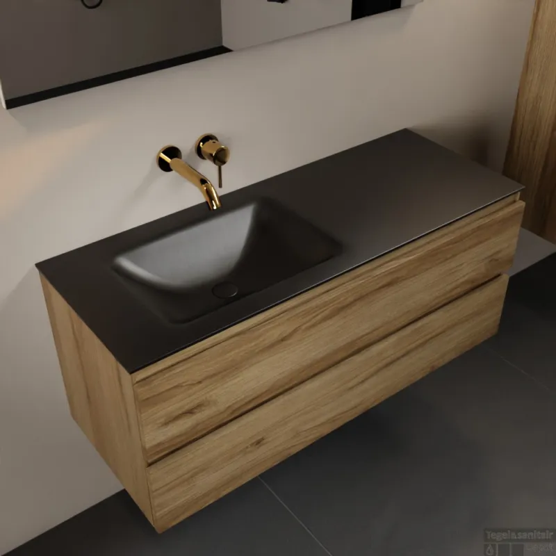 MONDIAZ AIVY 120cm badmeubel Chai, wastafel Urban solid surface links zonder kraangat (AI-351631URBAN-NO - AI-M120CHLI) Flitsaanbieding