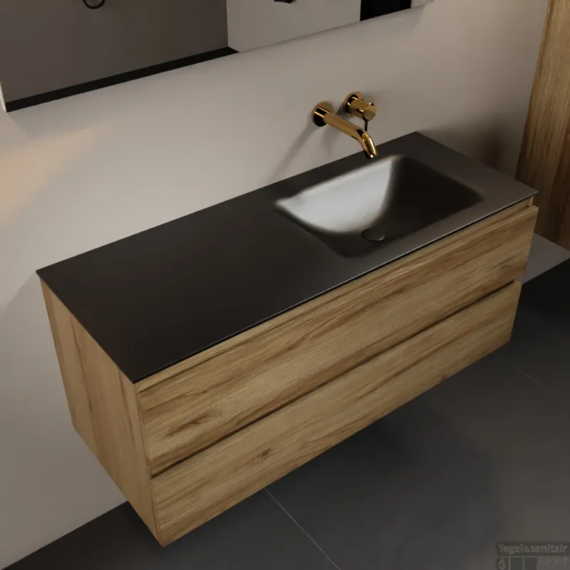 Beste Prijs MONDIAZ AIVY 120cm badmeubel Chai, wastafel Urban solid surface rechts zonder kraangat (AI-351641URBAN-NO - AI-M120CHRE)