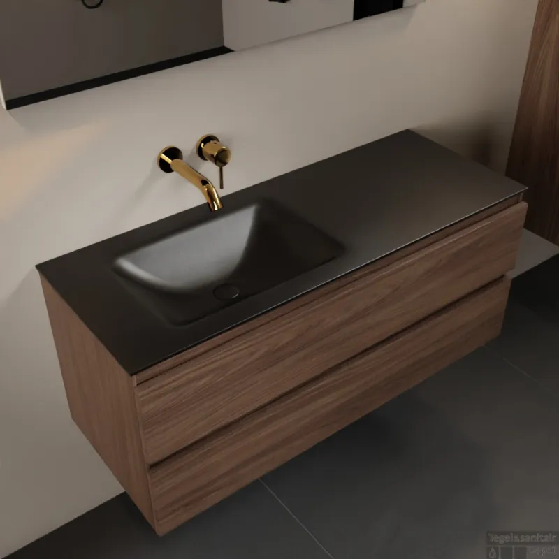 MONDIAZ AIVY 120cm badmeubel Mocha, wastafel Urban solid surface links zonder kraangat (AI-351631URBAN-NO - AI-M120MOLI) Op = Op