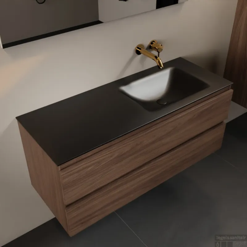 MONDIAZ AIVY 120cm badmeubel Mocha, wastafel Urban solid surface rechts zonder kraangat (AI-351641URBAN-NO - AI-M120MORE) Aanbieding
