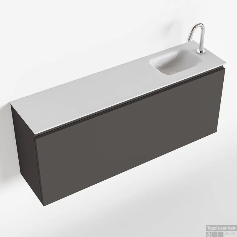 MONDIAZ OLAN 120cm toiletmeubel dark grey. LEX wastafel talc rechts 1 kraangat Betrouwbaar
