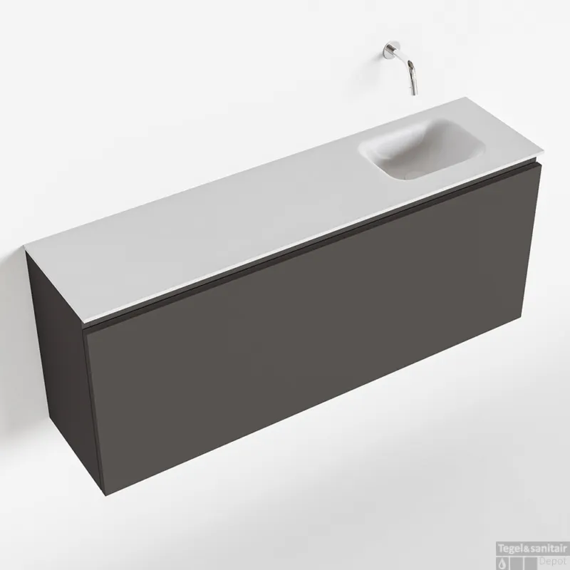 MONDIAZ OLAN 120cm toiletmeubel dark grey. LEX wastafel talc rechts geen kraangat Gratis Retour