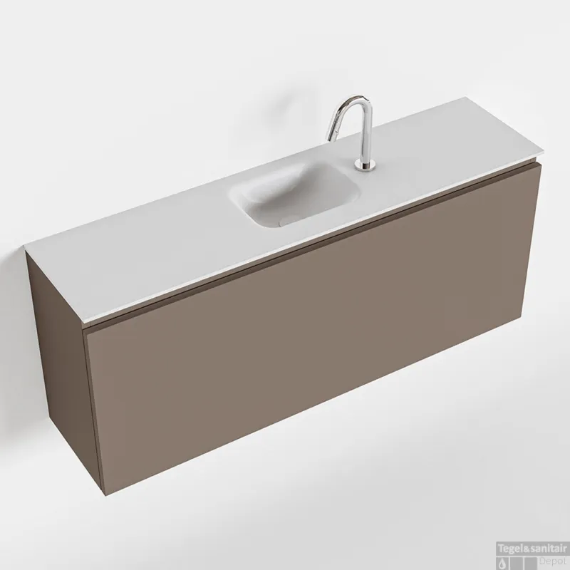 Gecertificeerd MONDIAZ OLAN 120cm toiletmeubel smoke. LEX wastafel talc midden 1 kraangat