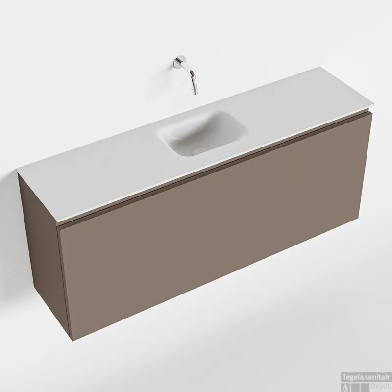 MONDIAZ OLAN 120cm toiletmeubel smoke. LEX wastafel talc midden geen kraangat Flitsaanbieding