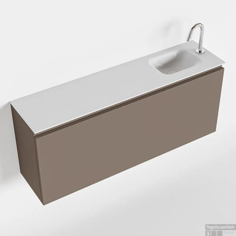 Actieprijs MONDIAZ OLAN 120cm toiletmeubel smoke. LEX wastafel talc rechts 1 kraangat