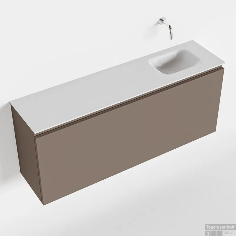 MONDIAZ OLAN 120cm toiletmeubel smoke. LEX wastafel talc rechts geen kraangat Dagaanbieding