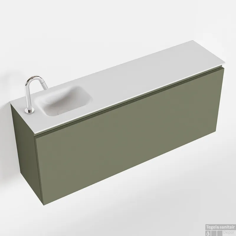 MONDIAZ OLAN 120cm toiletmeubel army. LEX wastafel talc links 1 kraangat Gecertificeerd