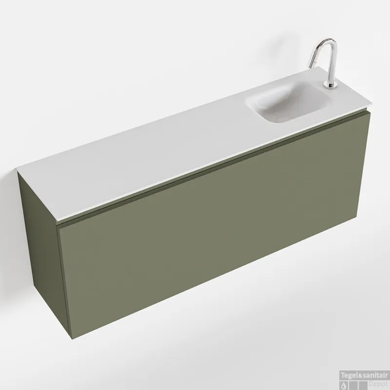 Goedkoop MONDIAZ OLAN 120cm toiletmeubel army. LEX wastafel talc rechts 1 kraangat
