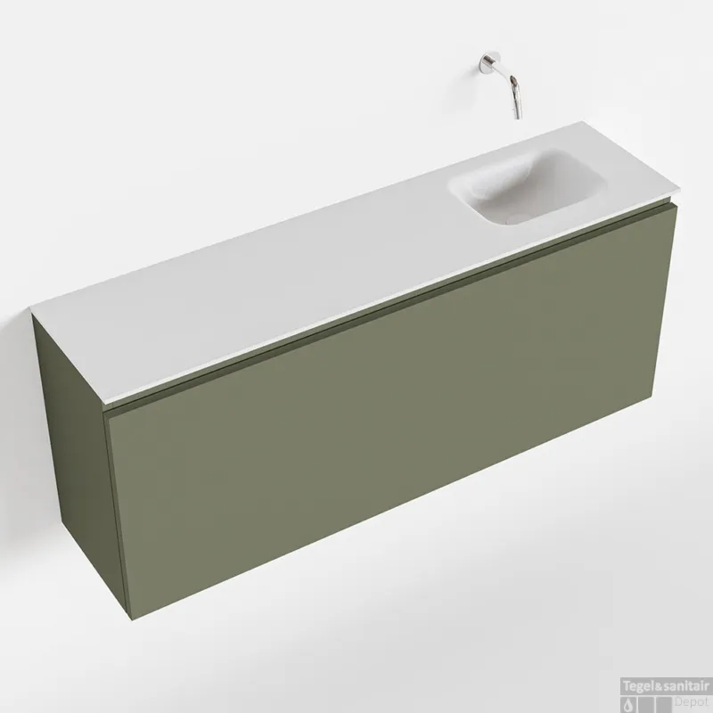 MONDIAZ OLAN 120cm toiletmeubel army. LEX wastafel talc rechts geen kraangat Aanbieding