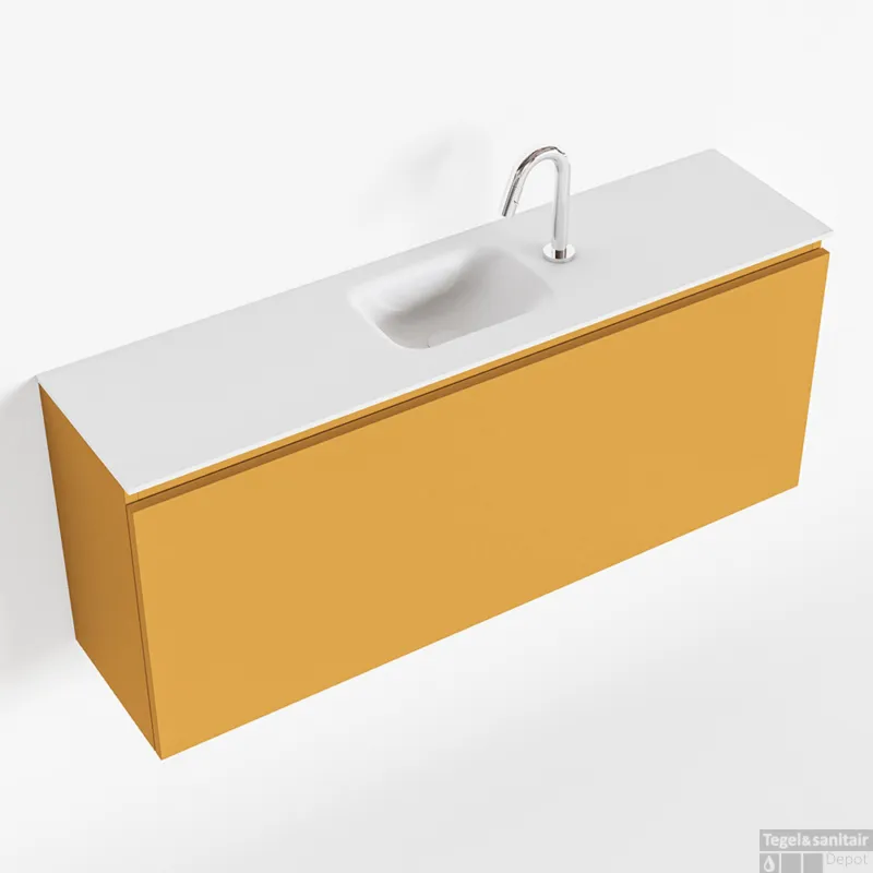 MONDIAZ OLAN 120cm toiletmeubel ocher. LEX wastafel talc midden 1 kraangat Voordeelprijs