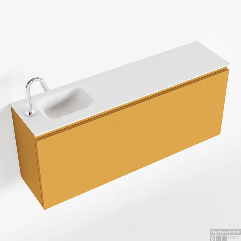 MONDIAZ OLAN 120cm toiletmeubel ocher. LEX wastafel talc links 1 kraangat Nieuw