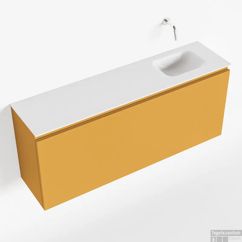 Actieprijs MONDIAZ OLAN 120cm toiletmeubel ocher. LEX wastafel talc rechts geen kraangat