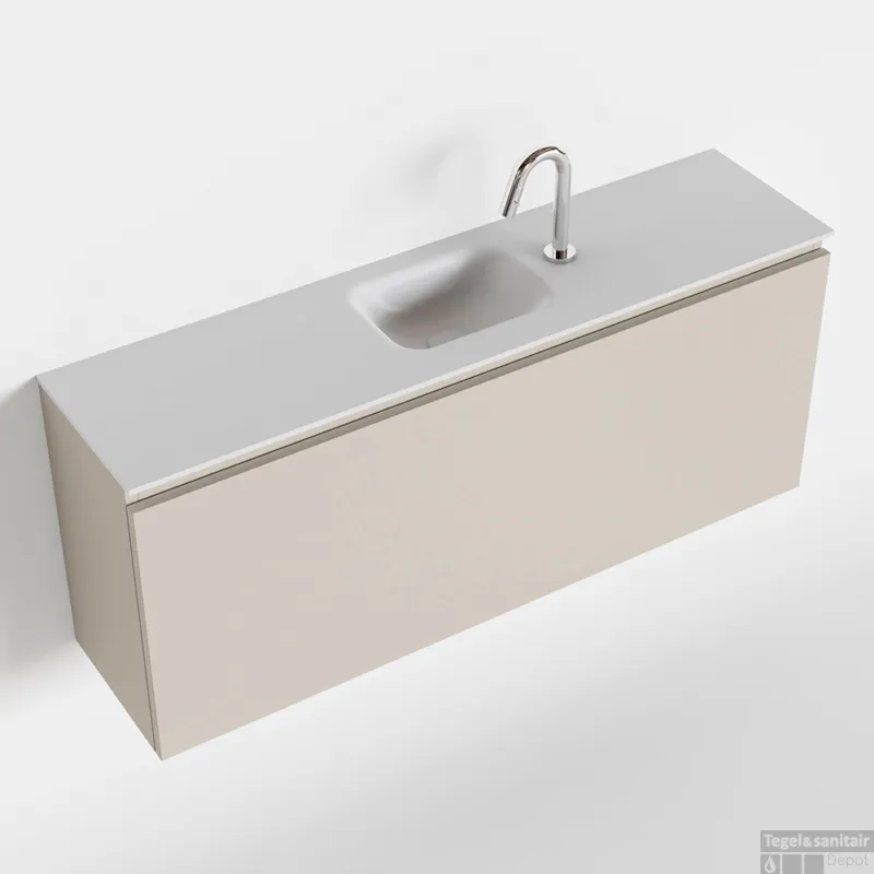 MONDIAZ OLAN 120cm toiletmeubel linen. LEX wastafel talc midden 1 kraangat Uitverkoop