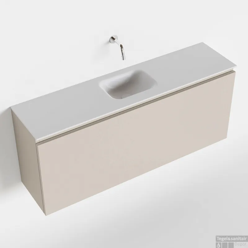 Shop Nu MONDIAZ OLAN 120cm toiletmeubel linen. LEX wastafel talc midden geen kraangat