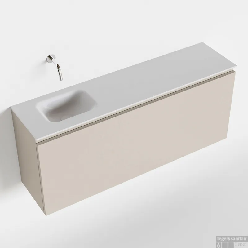 MONDIAZ OLAN 120cm toiletmeubel linen. LEX wastafel talc links geen kraangat Beperkte Voorraad