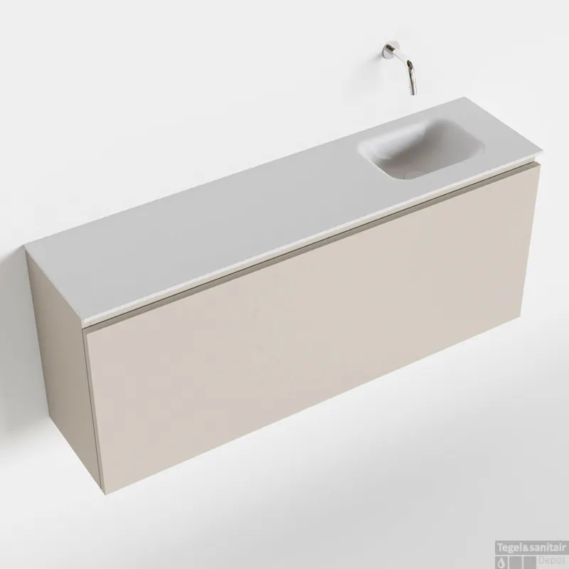 MONDIAZ OLAN 120cm toiletmeubel linen. LEX wastafel talc rechts geen kraangat Seizoensaanbieding