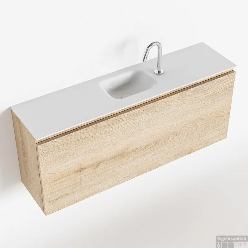 MONDIAZ OLAN 120cm toiletmeubel washed_oak. LEX wastafel talc midden 1 kraangat Direct Beschikbaar