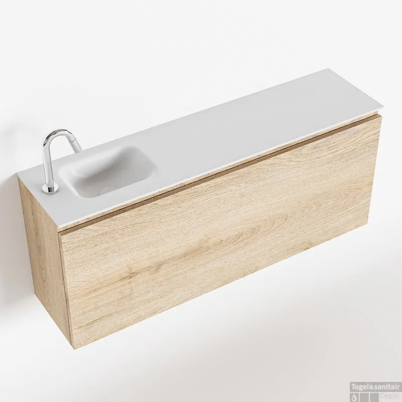 Weekendaanbieding MONDIAZ OLAN 120cm toiletmeubel washed_oak. LEX wastafel talc links 1 kraangat