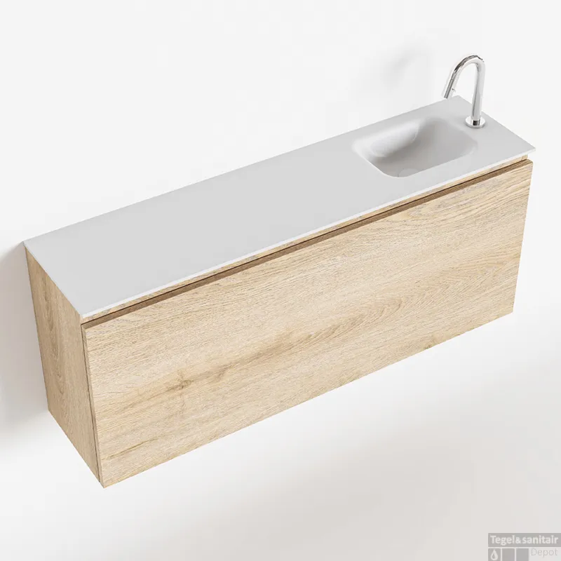 MONDIAZ OLAN 120cm toiletmeubel washed_oak. LEX wastafel talc rechts 1 kraangat Must-Have