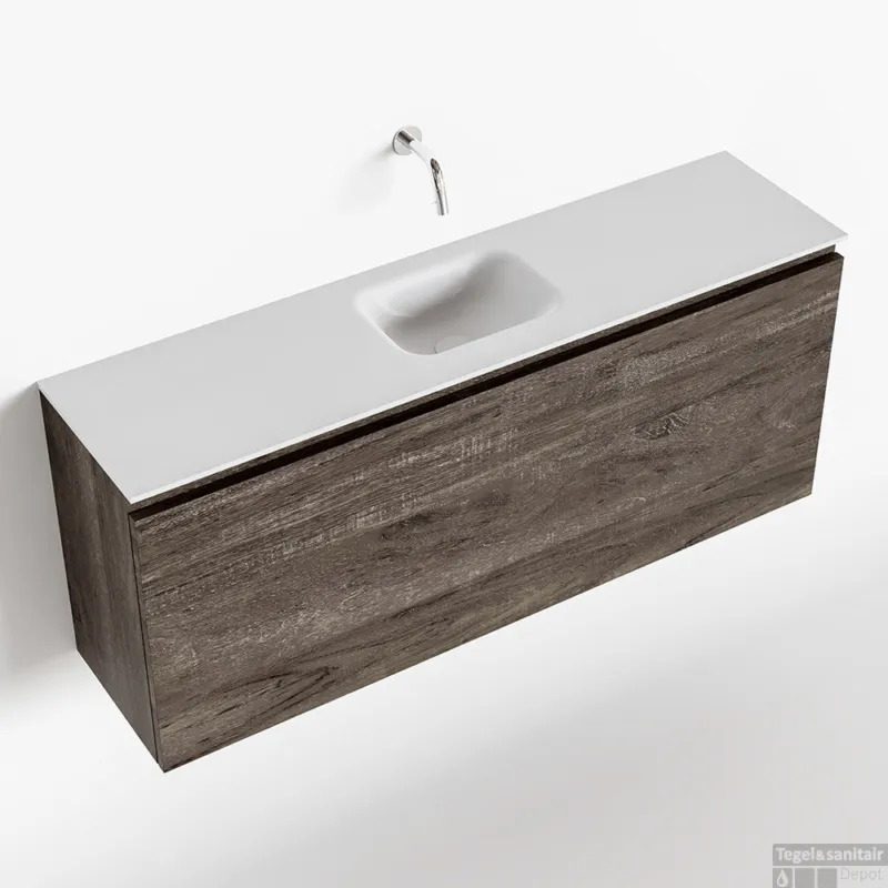 MONDIAZ OLAN 120cm toiletmeubel dark brown. LEX wastafel talc midden geen kraangat Direct Verzonden