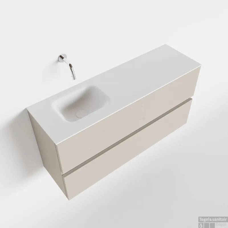 Aanbieding MONDIAZ ADA 100cm toiletmeubel linen. LEX wastafel talc links zonder kraangat