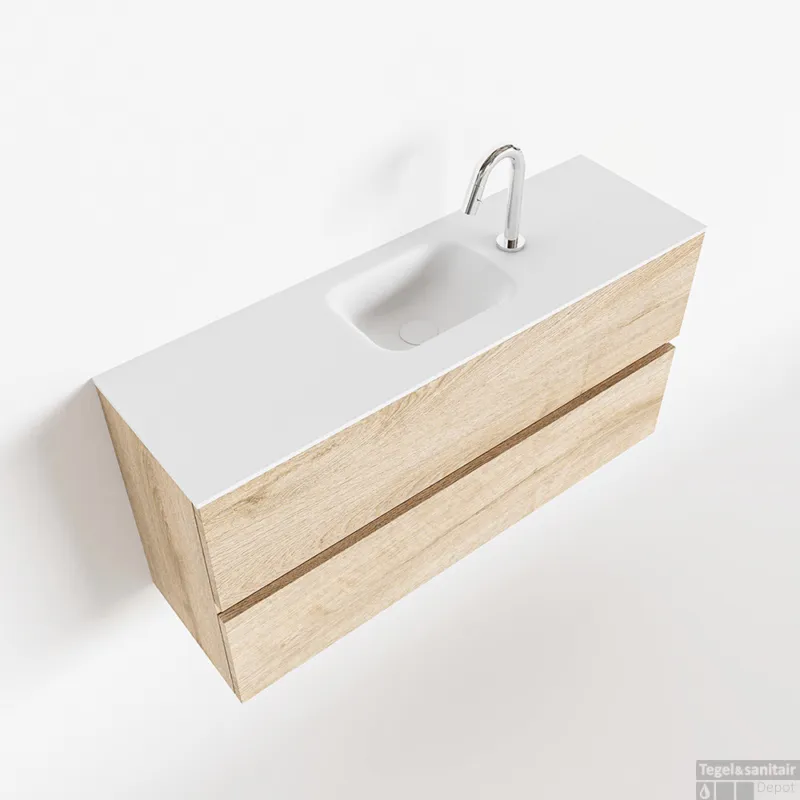 Op = Op MONDIAZ ADA 100cm toiletmeubel washed oak. LEX wastafel talc midden 1 kraangat