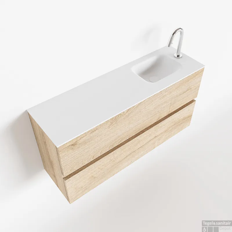 Rechtstreeks Van De Fabrikant MONDIAZ ADA 100cm toiletmeubel washed oak. LEX wastafel talc rechts 1 kraangat