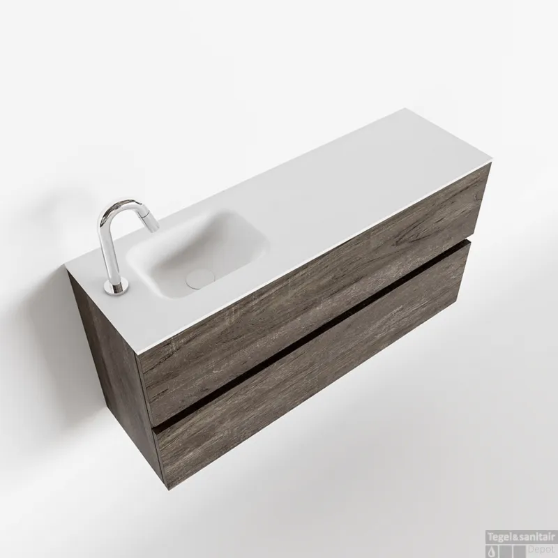 Superprijs MONDIAZ ADA 100cm toiletmeubel dark brown. LEX wastafel talc links 1 kraangat