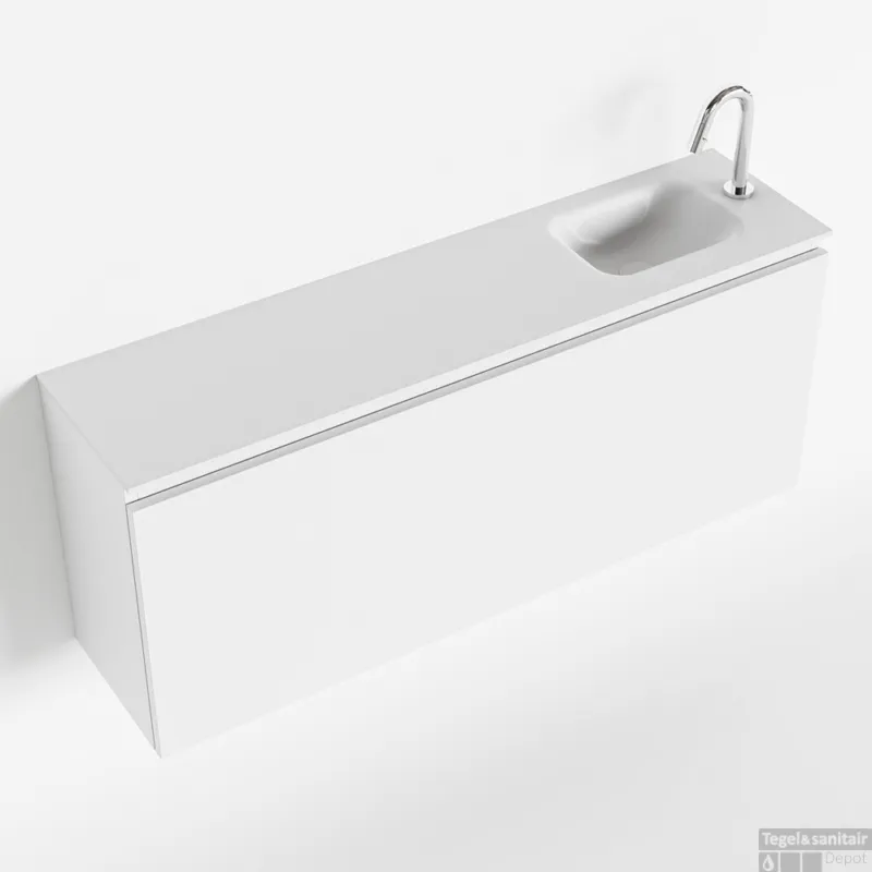MONDIAZ OLAN 120cm toiletmeubel talc. LEX wastafel talc rechts 1 kraangat Express Levering