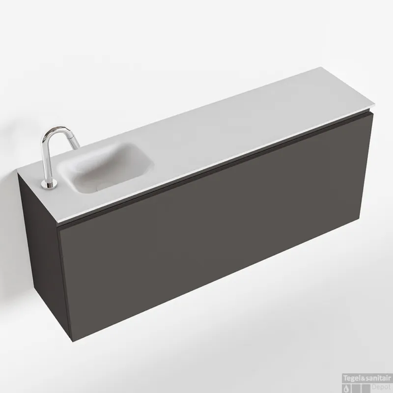 MONDIAZ OLAN 120cm toiletmeubel dark grey. LEX wastafel talc links 1 kraangat Lage Kosten