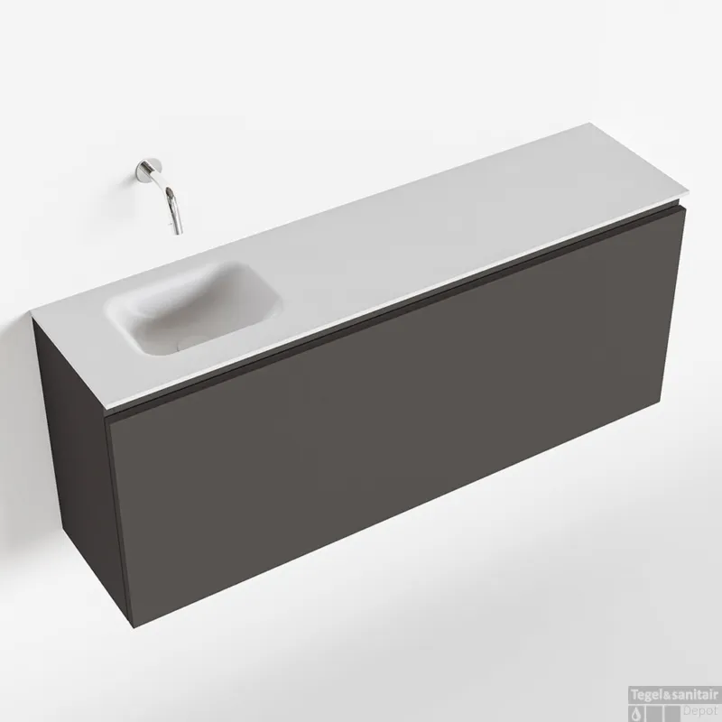 Aanbieding MONDIAZ OLAN 120cm toiletmeubel dark grey. LEX wastafel talc links geen kraangat