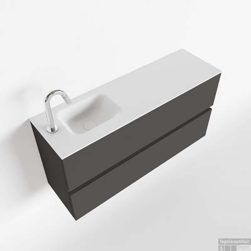 Rechtstreeks Van De Fabrikant MONDIAZ ADA 100cm toiletmeubel dark grey. LEX wastafel talc links 1 kraangat