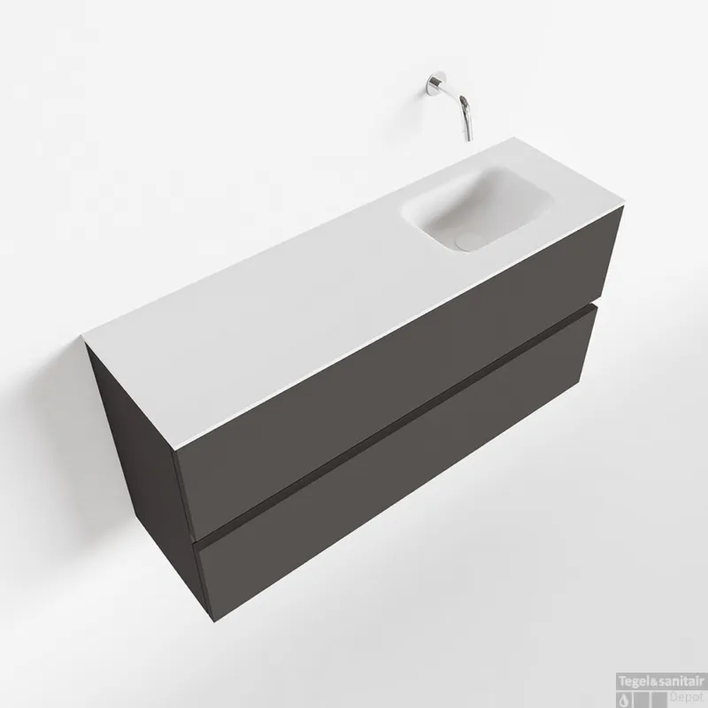 Nu Kopen MONDIAZ ADA 100cm toiletmeubel dark grey. LEX wastafel talc rechts zonder kraangat