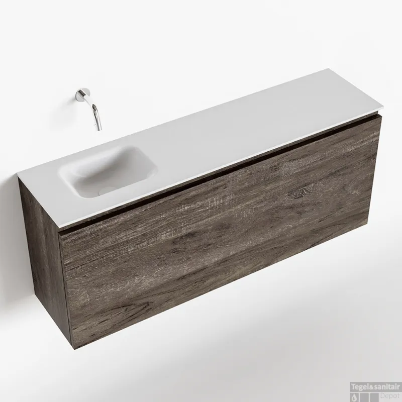 MONDIAZ OLAN 120cm toiletmeubel dark brown. LEX wastafel talc links geen kraangat Nieuw