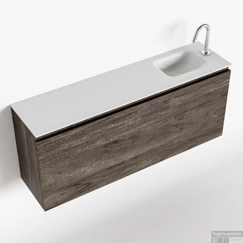 MONDIAZ OLAN 120cm toiletmeubel dark brown. LEX wastafel talc rechts 1 kraangat Koop Online