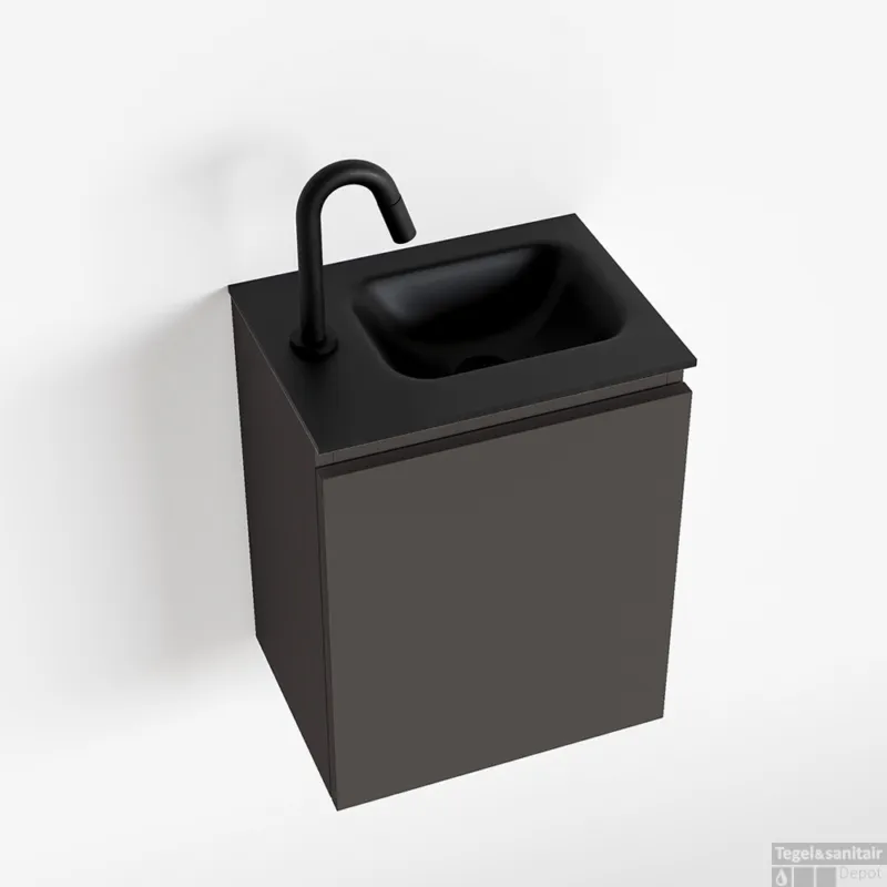 Superprijs MONDIAZ OLAN 40cm toiletmeubel dark grey. LEX wastafel urban rechts 1 kraangat