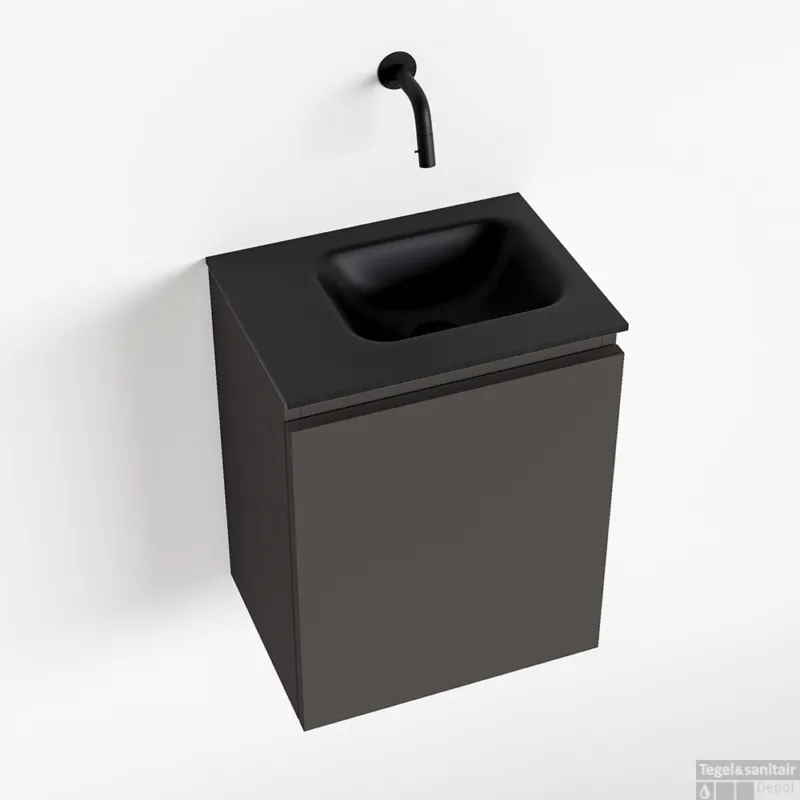 Op = Op MONDIAZ OLAN 40cm toiletmeubel dark grey. LEX wastafel urban rechts geen kraangat