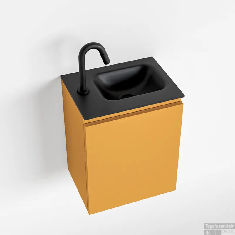 MONDIAZ OLAN 40cm toiletmeubel ocher. LEX wastafel urban rechts 1 kraangat Hoge Kwaliteit