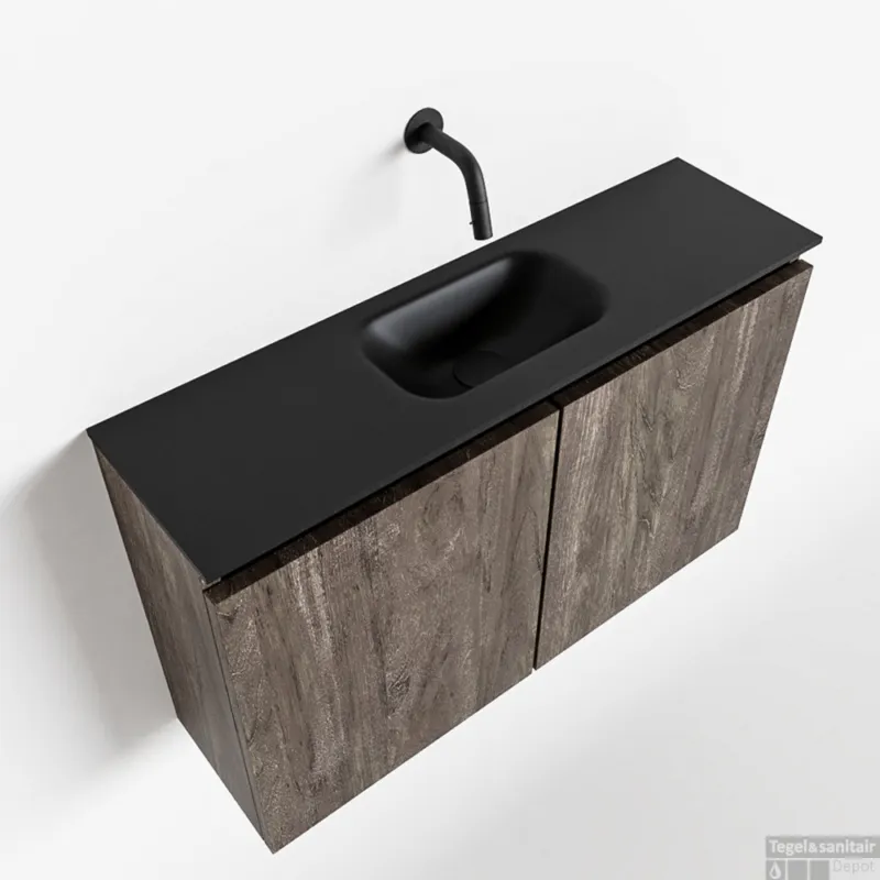 Voordeelprijs MONDIAZ TURE 80cm toiletmeubel dark brown. EDEN wastafel urban midden geen kraangat