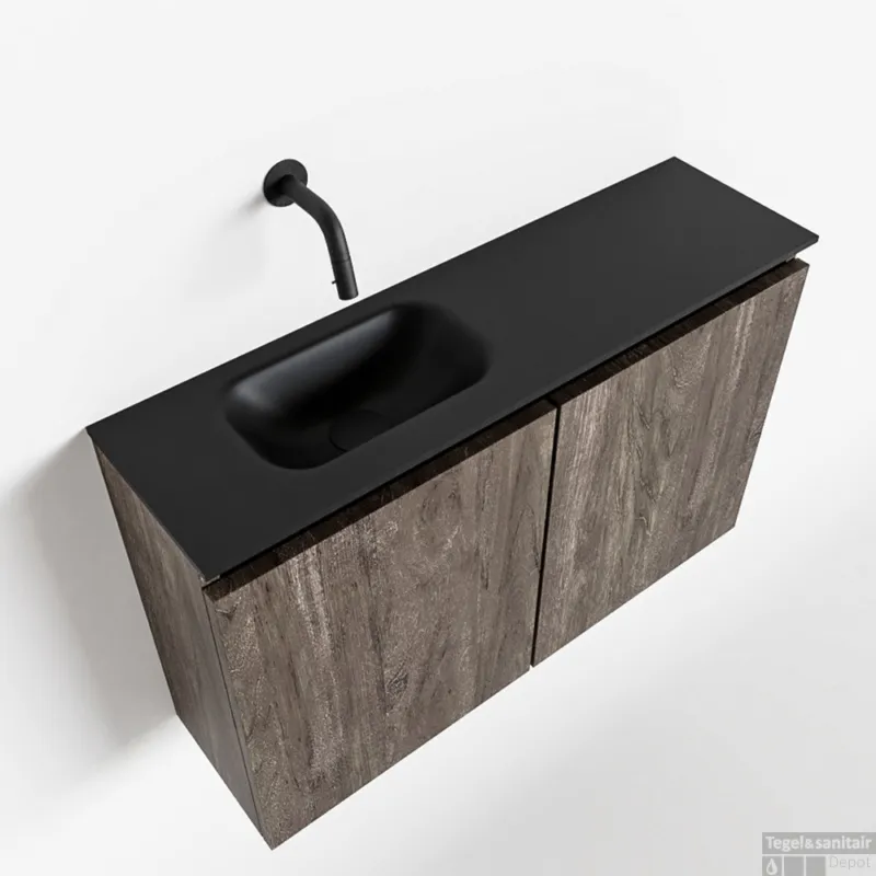 MONDIAZ TURE 80cm toiletmeubel dark brown. EDEN wastafel urban links geen kraangat Gratis Retour