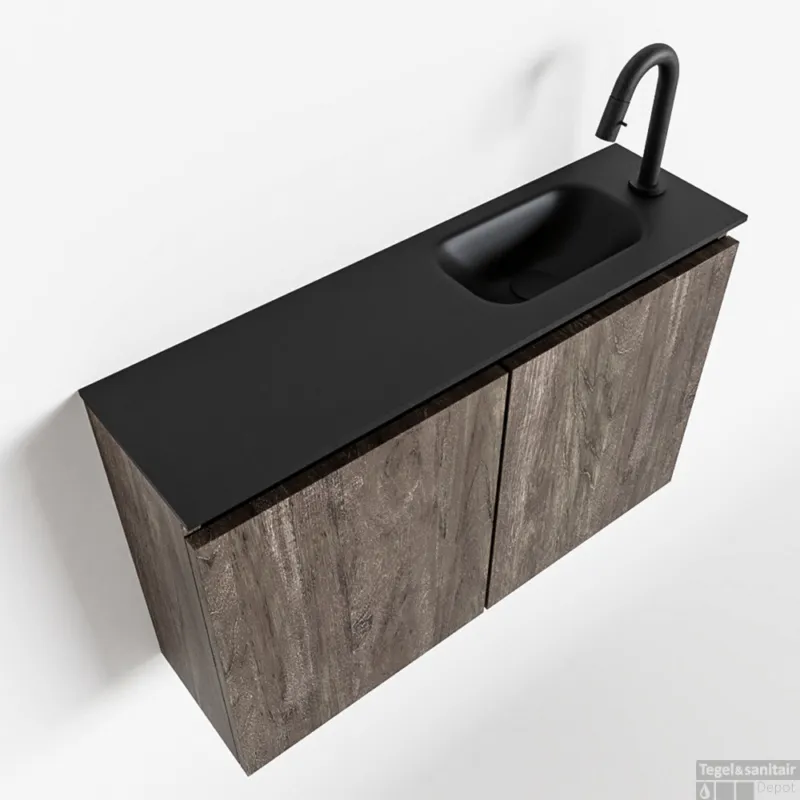 MONDIAZ TURE 80cm toiletmeubel dark brown. EDEN wastafel urban rechts 1 kraangat Populair