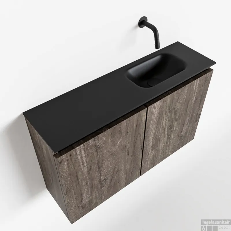 MONDIAZ TURE 80cm toiletmeubel dark brown. EDEN wastafel urban rechts geen kraangat Actieprijs