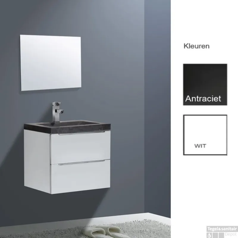 Aanbieding Badkamermeubelset Sanilux Senza Stone 60x47x50 cm Hoogglans Wit