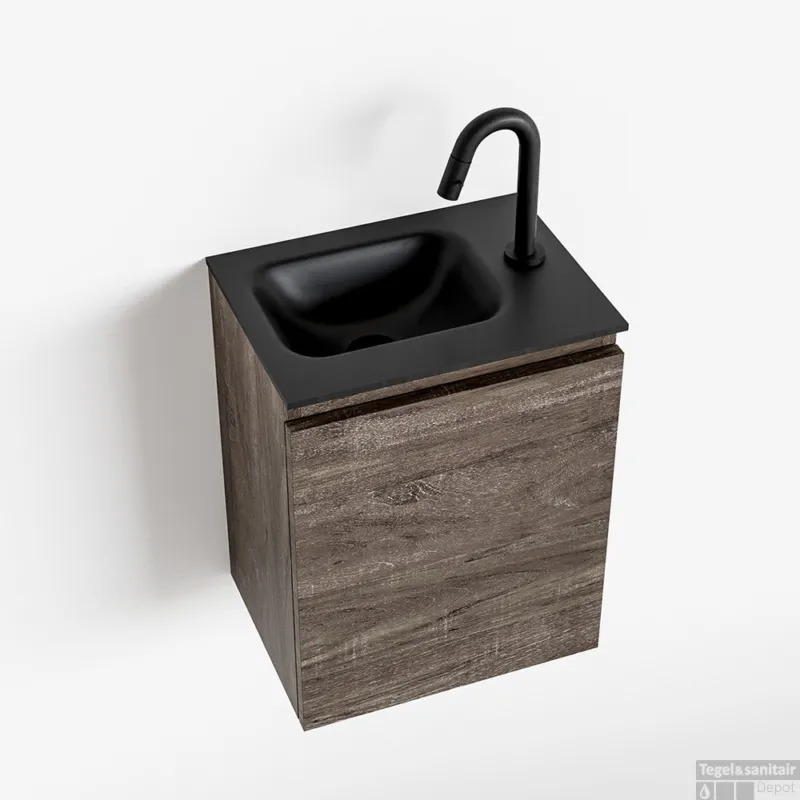 MONDIAZ OLAN 40cm toiletmeubel dark brown. LEX wastafel urban links 1 kraangat Nieuw