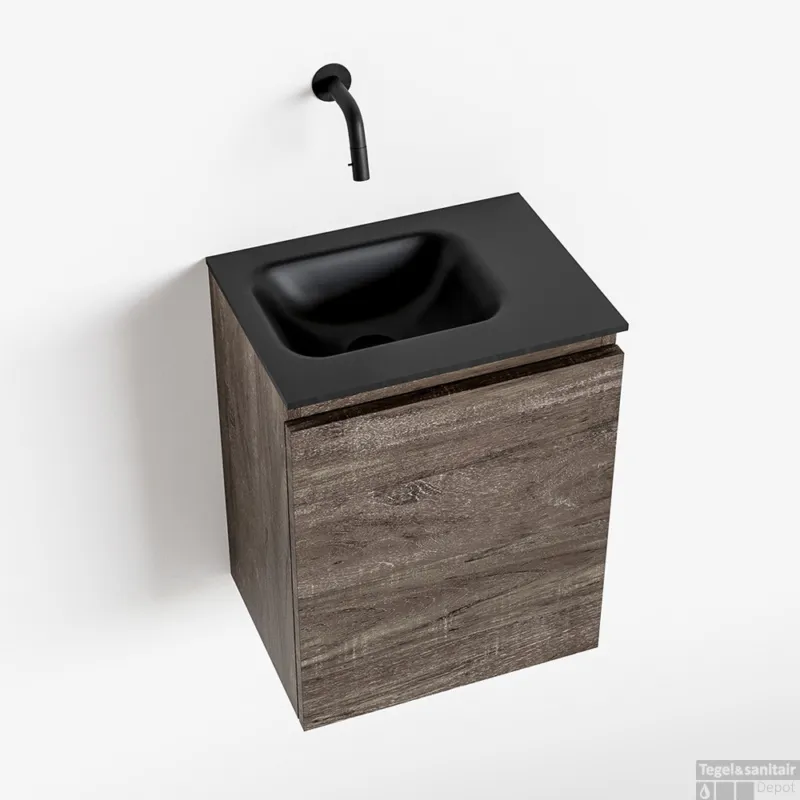 MONDIAZ OLAN 40cm toiletmeubel dark brown. LEX wastafel urban links geen kraangat Gereduceerde Prijs