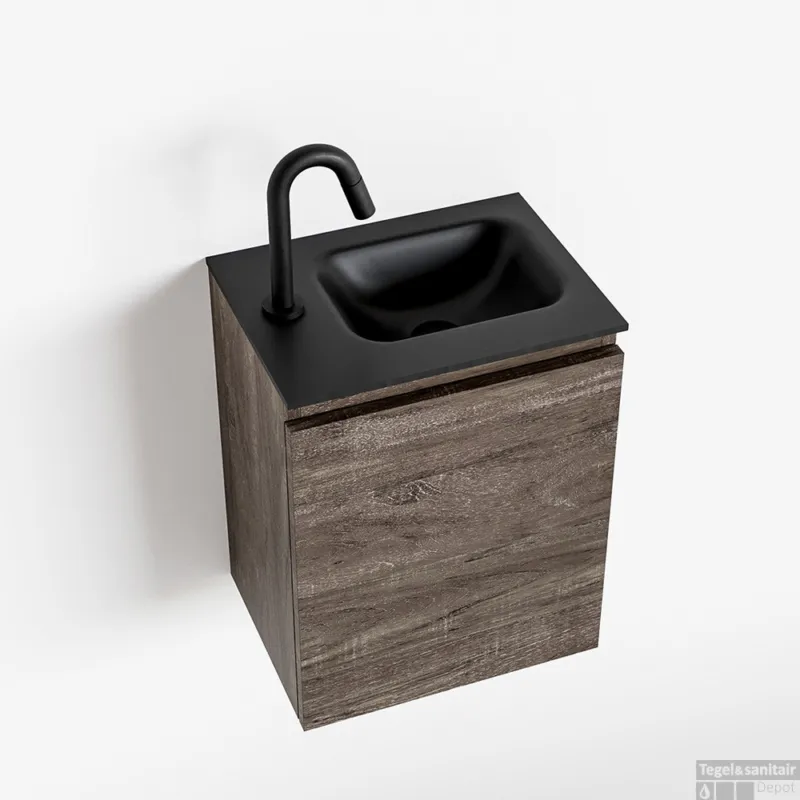 MONDIAZ OLAN 40cm toiletmeubel dark brown. LEX wastafel urban rechts 1 kraangat Hete Deal