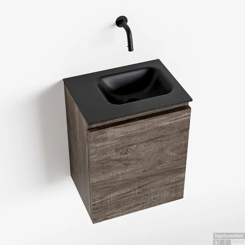 MONDIAZ OLAN 40cm toiletmeubel dark brown. LEX wastafel urban rechts geen kraangat Hoge Kwaliteit