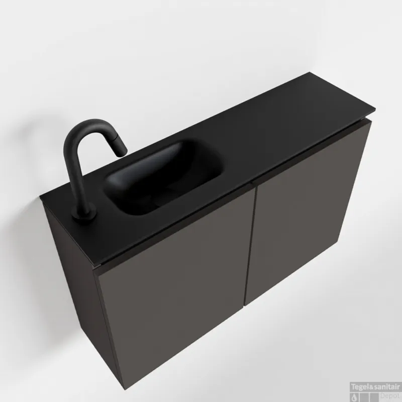 Actieprijs MONDIAZ TURE 80cm toiletmeubel dark grey. EDEN wastafel urban links 1 kraangat