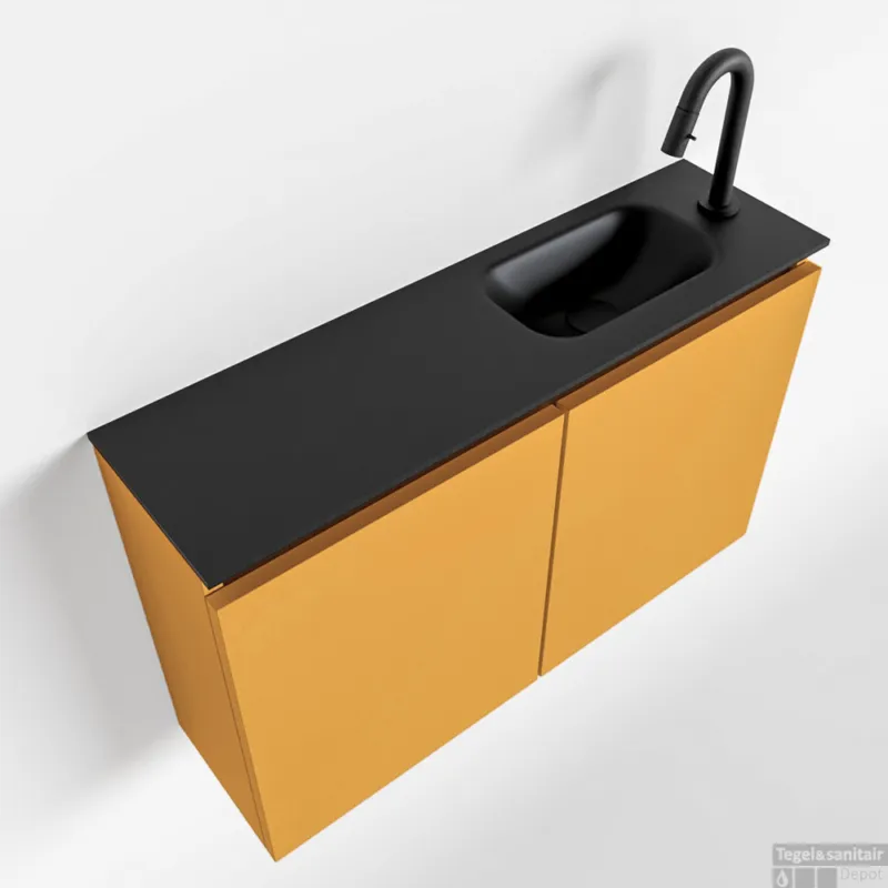 Superprijs MONDIAZ TURE 80cm toiletmeubel ocher. EDEN wastafel urban rechts 1 kraangat
